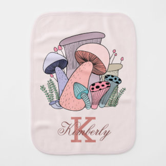 Monogram Name Pink Purple Green Mushroom Baby Burp Cloth