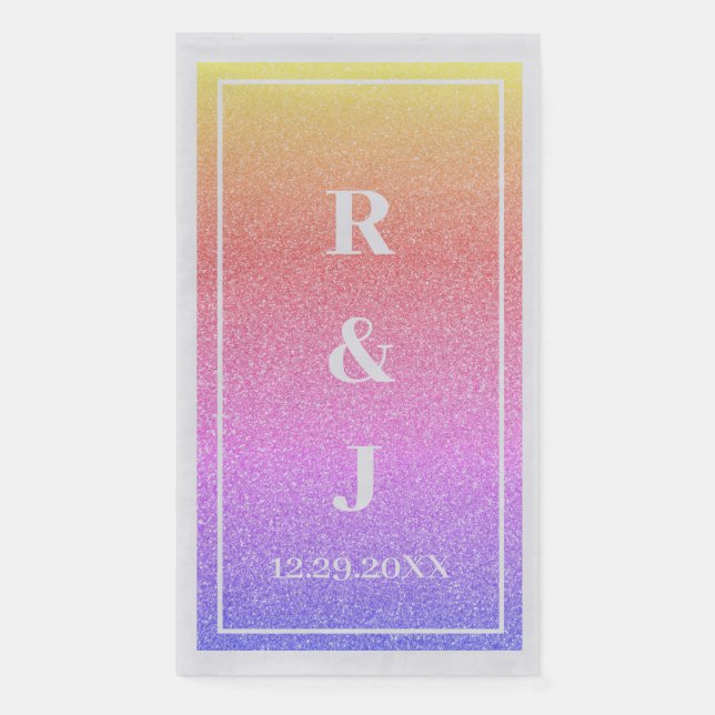 Monogram Name Pink Rose Gold Glitter Ombre Wedding Paper Guest Towels (Front)