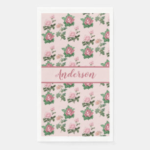 Monogram Name Pink Roses Floral Shabby Chic Paper Guest Towels
