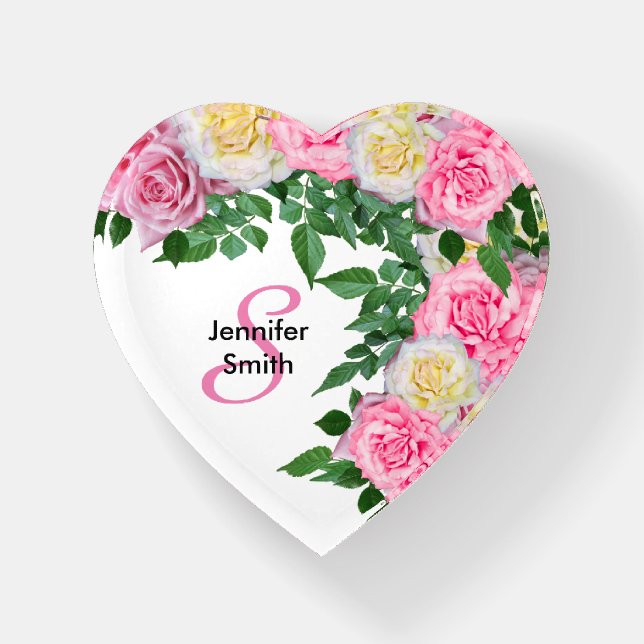 Monogram & Name - Pink Roses Paperweight (Front)