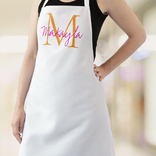 Monogram Name Pink Script Apron (Creator Uploaded)