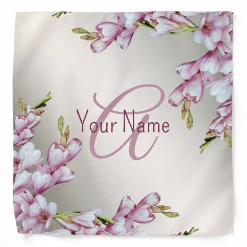 Monogram Name Pink White Flowers Rustic Elegant Bandana