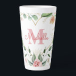Monogram Name Pink White Rose Watercolor Floral Latte Mug<br><div class="desc">Indulge in elegance with our Monogram Name Pink White Rose Watercolor Floral Latte Mug! This stunning mug features a beautiful pink and white rose watercolor design that adds a touch of sophistication to your morning routine. Personalize it with your name and initials to create a unique piece that makes a...</div>