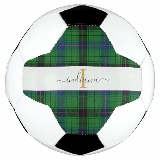 Monogram Name Plaid Typography Rustic Tartan Soccer Ball (Front)