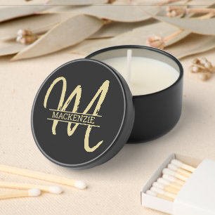    Monogram Name Plain Minimal Modern Black & Gold Mini Candle Favors