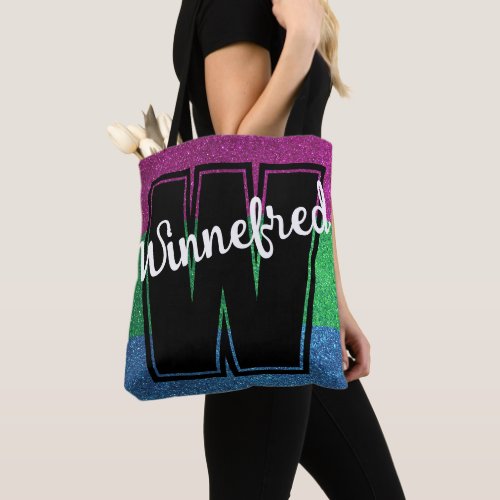 Monogram Name Polysexual Gay Pride Flag Glitter    Tote Bag