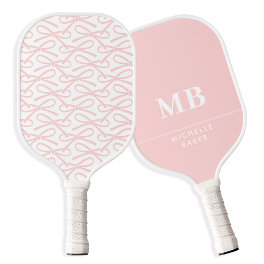 Monogram Name Pretty Pink Bow Pickleball Paddle