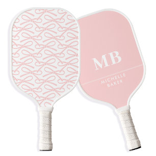 Monogram Name Pretty Pink Bow Pickleball Paddle