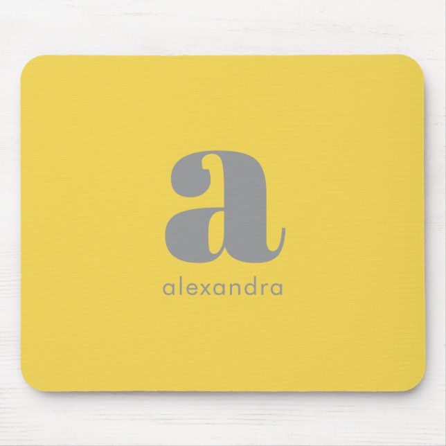 Monogram Name Professional Simple Yellow Gray  Mouse Pad (Front)