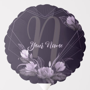 Monogram Name Purple Floral Violet Geometric Frame Balloon
