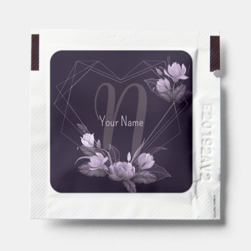 Monogram Name Purple Floral Violet Geometric Frame Hand Sanitizer Packet