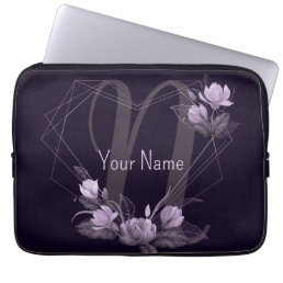 Monogram Name Purple Floral Violet Geometric Frame Laptop Sleeve