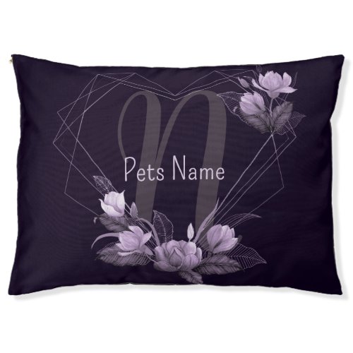 Monogram Name Purple Floral Violet Geometric Frame Pet Bed