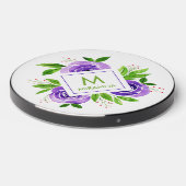 Monogram Name Purple Floral  Wireless Charger (Front 2)