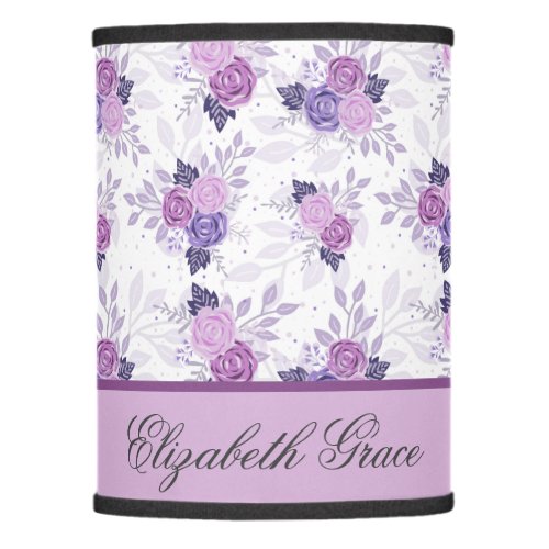 Monogram Name Purple Pink Floral Girls Lamp Shade