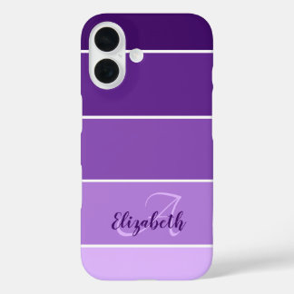 Monogram Name Purple Stripes Color Palette Chip iPhone 16 Case