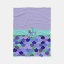 Monogram + Name | Purple Teal &amp; Colorful Mermaid Fleece Blanket