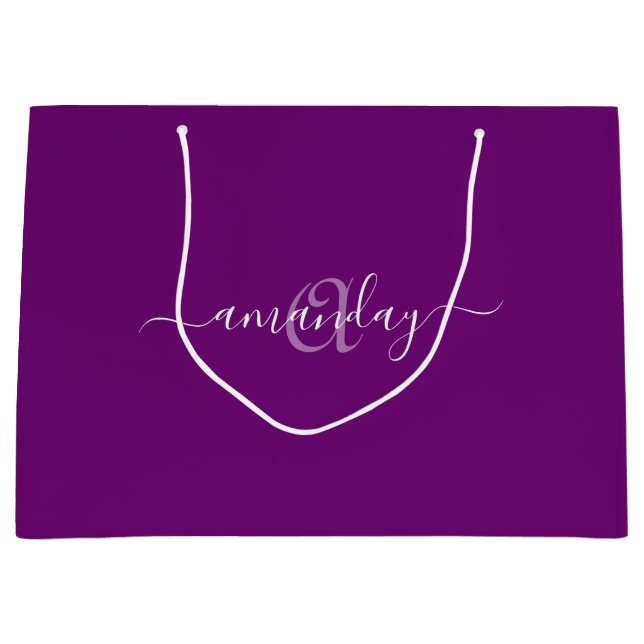 Monogram Name Purple Violet Birthday Holidays Large Gift Bag (Front)