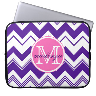 Monogram Name Purple White Chevron Pattern Laptop Sleeve