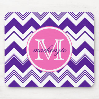 Monogram Name Purple White Chevron Pattern Mouse Pad