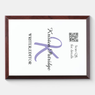 Monogram name purple writer editper QR code busine Award Plaque