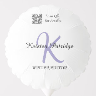 Monogram name purple writer editper QR code busine Balloon