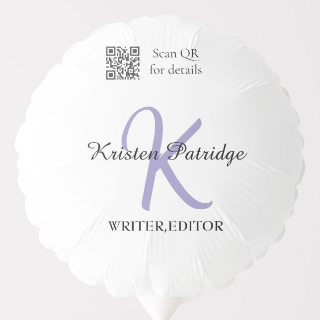 Monogram name purple writer editper QR code busine Balloon (Front)