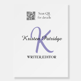 Monogram name purple writer editper QR code busine Foam Board