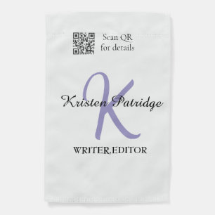 Monogram name purple writer editper QR code busine Garden Flag
