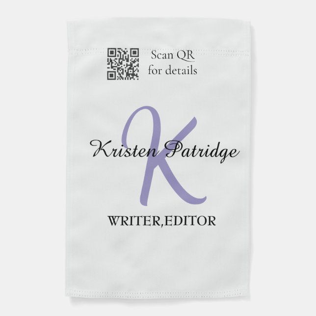 Monogram name purple writer editper QR code busine Garden Flag (Front)