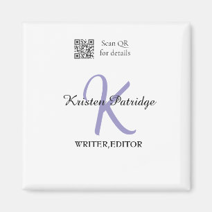 Monogram name purple writer editper QR code busine Magnet
