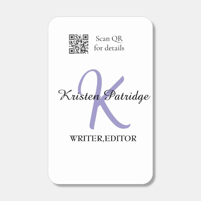 Monogram name purple writer editper QR code busine Matchboxes (Front)