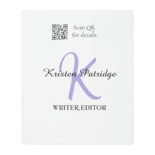 Monogram name purple writer editper QR code busine Metal Print