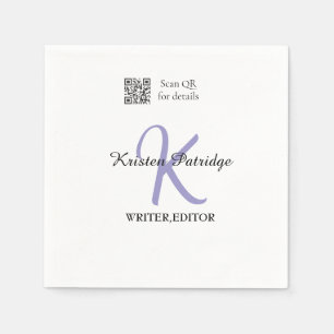 Monogram name purple writer editper QR code busine Napkins