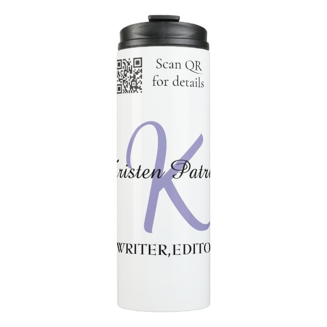 Monogram name purple writer editper QR code busine Thermal Tumbler (Front)