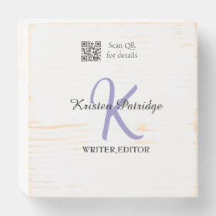 Monogram name purple writer editper QR code busine Wooden Box Sign