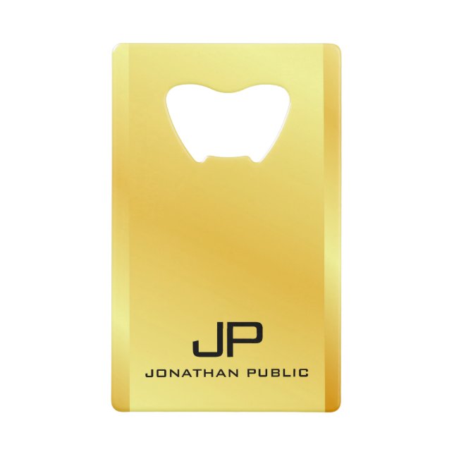 Monogram Name QR Code Business Logo Faux Gold Credit Card Bottle Opener (Front)