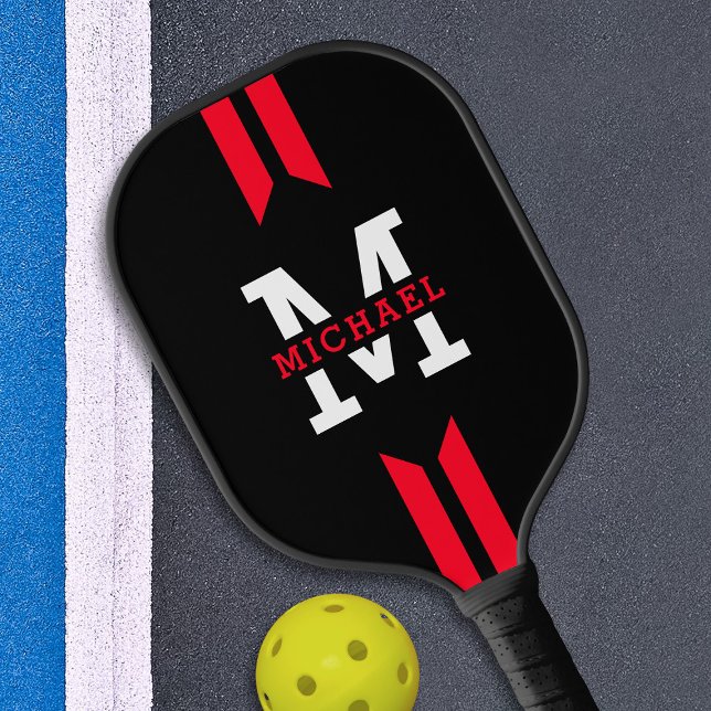 Monogram Name Racer Red Stripe Pickleball Paddle (Creator Uploaded)