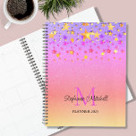 Monogram Name Rainbow Glitter 2023 Planner<br><div class="desc">This girly planner is decorated with dripping faux gold and pink stars on a pink rainbow glitter background.
Easily customizable with your name,  monogram,  and year.</div>