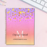 Monogram Name Rainbow Gold Stars Appointments Planner<br><div class="desc">This girly appointments planner is decorated with gold stars on a pink rainbow glitter background.
Easily customizable with your name,  monogram,  and year.</div>
