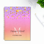 Monogram Name Rainbow Gold Stars Planner<br><div class="desc">This girly planner is decorated with gold stars on a pink rainbow glitter background.
Easily customizable with your name,  monogram,  and year.</div>