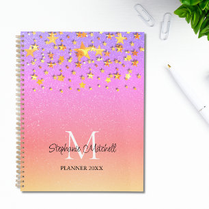 Monogram Name Rainbow Gold Stars Planner