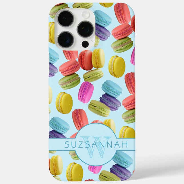 Monogram Name Rainbow Macaron Cookies Pattern Case-Mate iPhone Case (Back)
