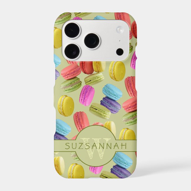 Monogram Name Rainbow Macaron Cookies Pattern Case-Mate iPhone Case (Back)