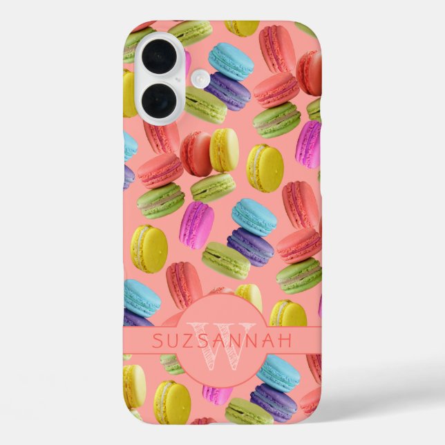 Monogram Name Rainbow Macaron Cookies Pattern Case-Mate iPhone Case (Back)