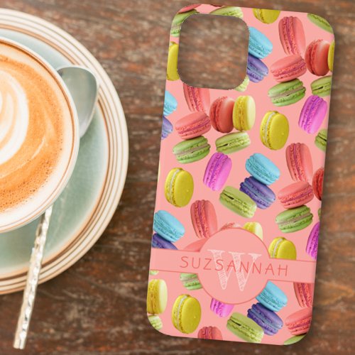 Monogram Name Rainbow Macaron Cookies Pattern iPhone 12 Case