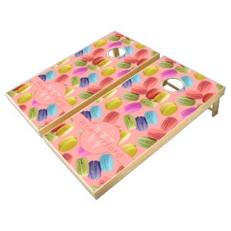 Monogram Name Rainbow Macaron Cookies Pattern Cornhole Set