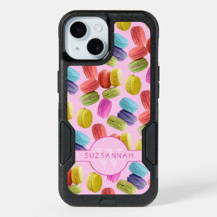 Monogram Name Rainbow Macaron Cookies Pattern iPhone 15 Case