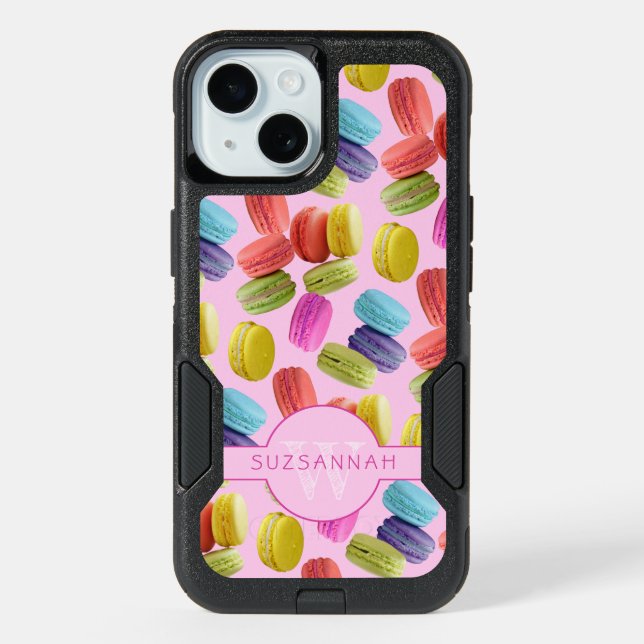 Monogram Name Rainbow Macaron Cookies Pattern iPhone 15 Case (Back)