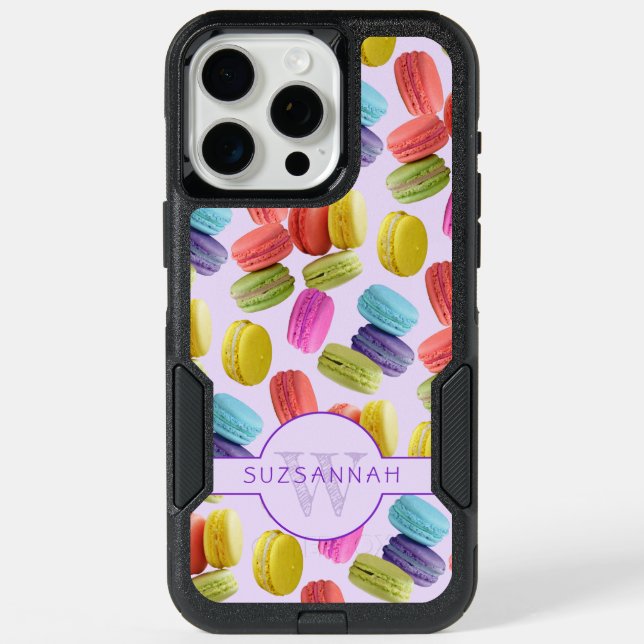 Monogram Name Rainbow Macaron Cookies Pattern iPhone 15 Pro Max Case (Back)